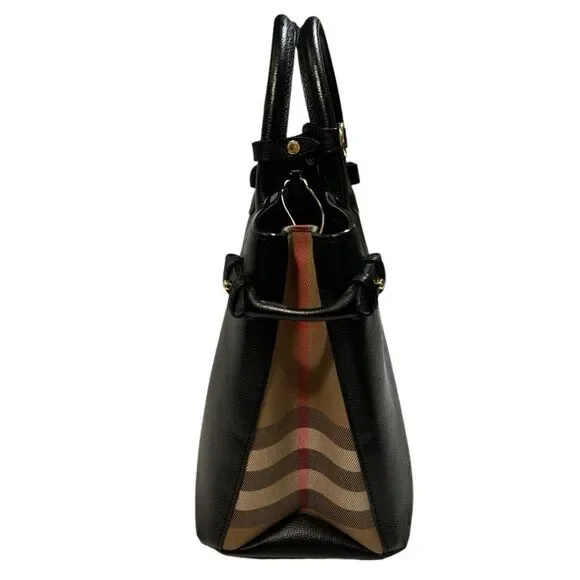 Burberry Women's Medium Leather And House Check Print Black Banner Bag - Picture 4 of 11